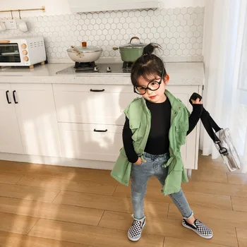 

Spring 2020 New Arrival Korean style fashion all-match cartoon letters printed long vest coat for cool cute baby girls