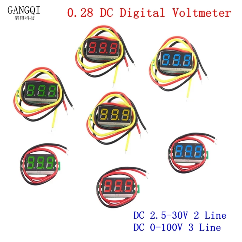 LED 디지털 전압계, DC 0V-100V, 0.28 인치, 전압 계량기, 전압 검출기 모니터, 테스터 패널, 자동차, 레드, 그린, 블루, 옐로우, 12V, 24V 