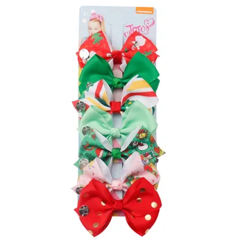 

Jojo Siwa Large Hair Bows Kids Clip Chirstmas Grosgrain ribbon Print Pattern Beautiful Cheer Bows For Girls barrettes Bowknot