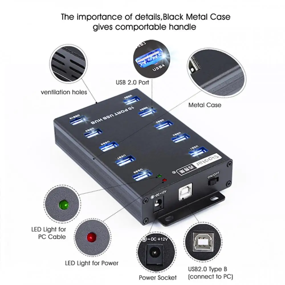 Sipolar A300 10 Порты и разъёмы Металлические Промышленные USB2.0 концентратор высокой