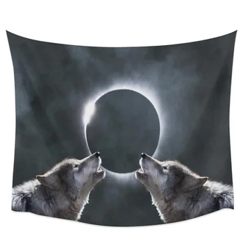 

Wolf Eclipse Moon Grey Black Gloss Tapestry Cover Beach Towel Picnic Yoga Mat Home Decoration