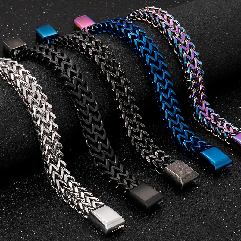 Men's Bracelets: Stylish 12MM Double Row Chain in 6 Colors Men's Bracelets: Stylish 12MM Double Row Chain in 6 Colors