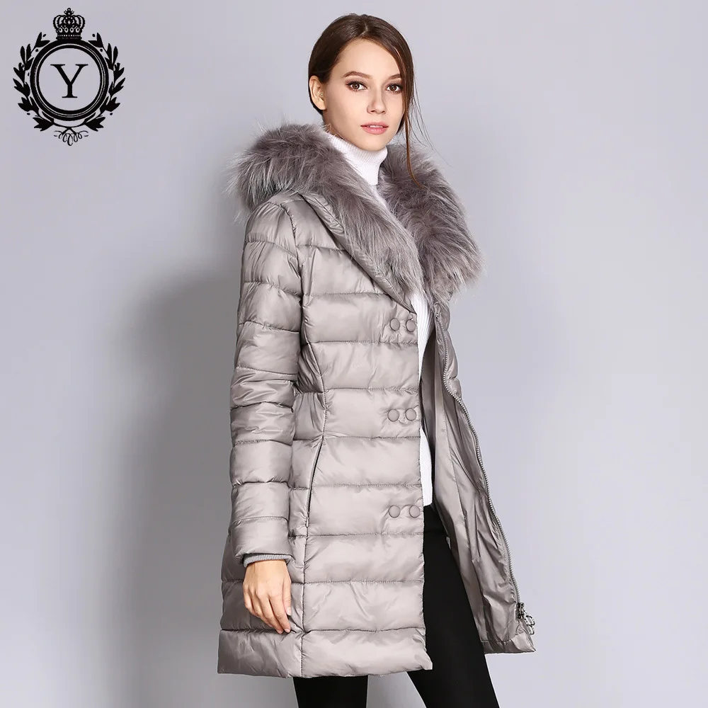 

2017 New Style Women's Winter Coat Large Fur Collar Mid-length Slim Fit down Jacket Cotton-padded Clothes Europe And America Hot