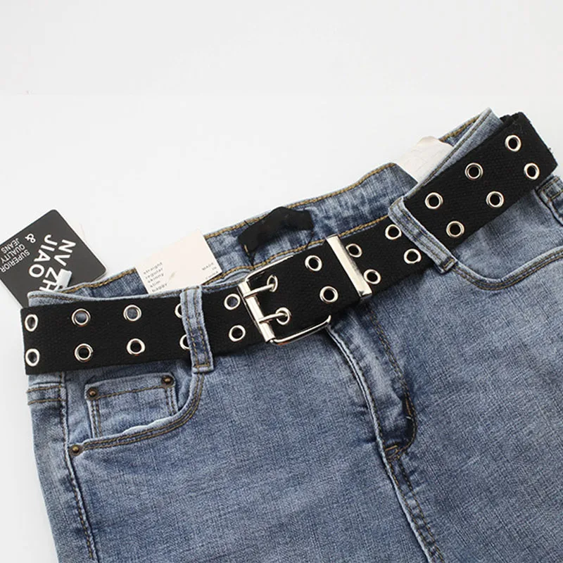 

2019 New Designer Harajuku Wide Canvas Web Double Grommet Hole Buckle Belt Female Male Waist Strap Belts for Women Men Jeans