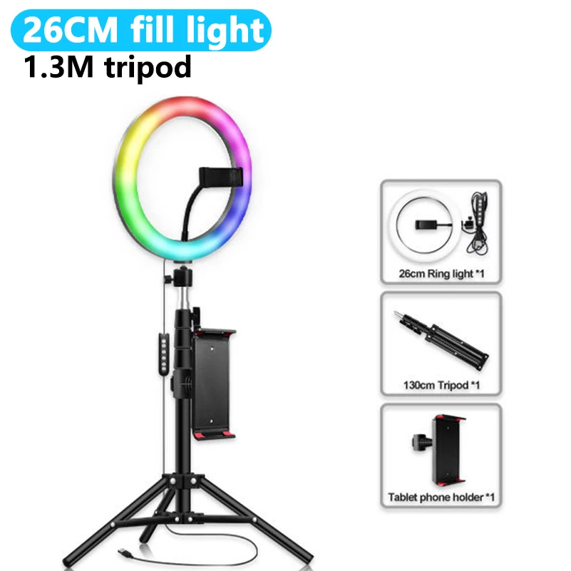 

Photography Ring Light Tripod 20cm/26cm RGB LED Makeup Ring Lamp With Tablet Phone Holder USB Plug For Live Stream Youtube Video