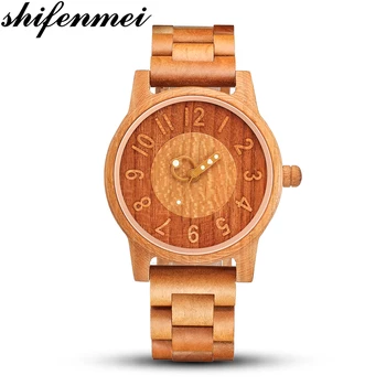 

Shifenmei Lovers Watch Couples Watches Full Wood Watch Mens Fashion Wooden Women Dress Clock in Quartz Wristwatch Christmas Gift