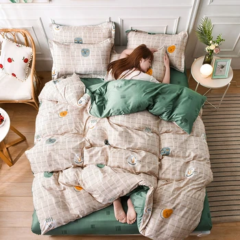 

4pcs Bedding Set Modern Grid Printed Quilt Cover Polyester Duvet Cover Bedsheet Pillowcase Comforter Cover Twin King Queen Size