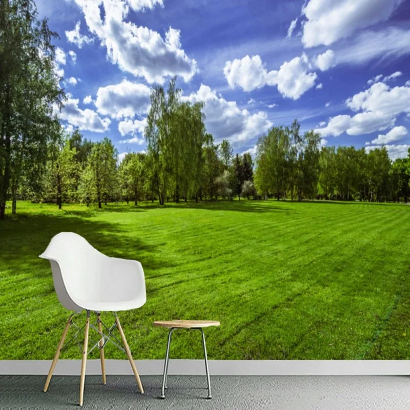 

Dropship Green Wallpaper Trees Blue Sky White Clouds Grass Wall Cover Mural Wallpaper Living Room Papel Para Pared