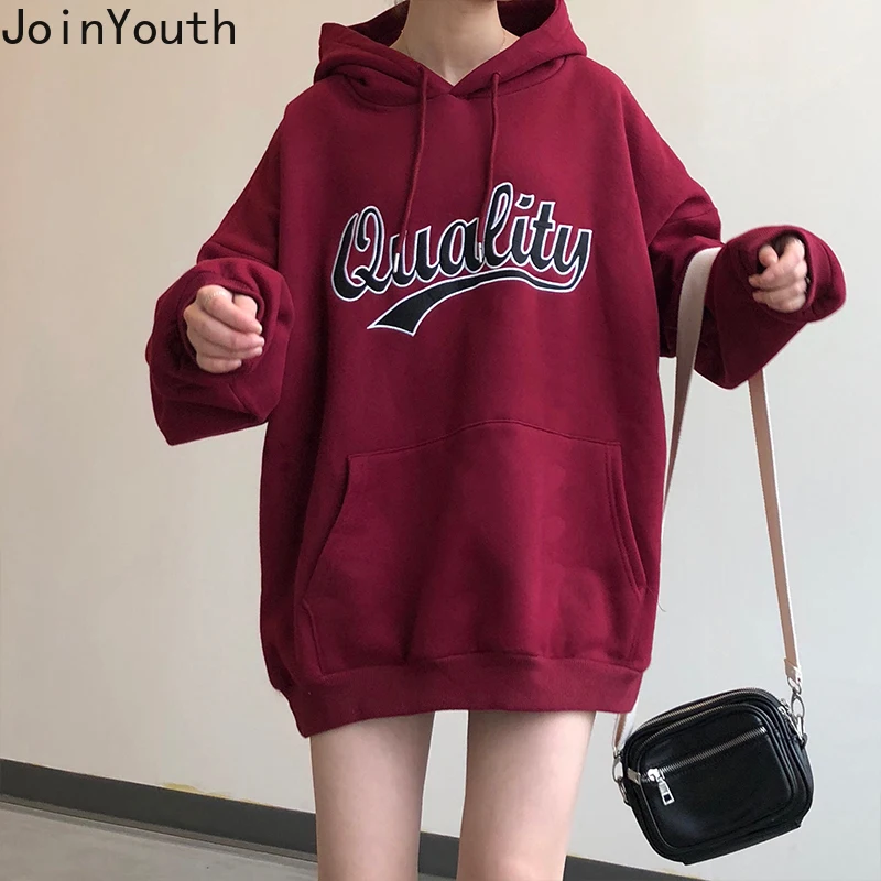 JoinYouth Thick Long BF Hoodies Women Autumn 2020 Winter Clothes Print Letters Sweatshirts Hooded Warm Sudadera Mujer J325 | Женская