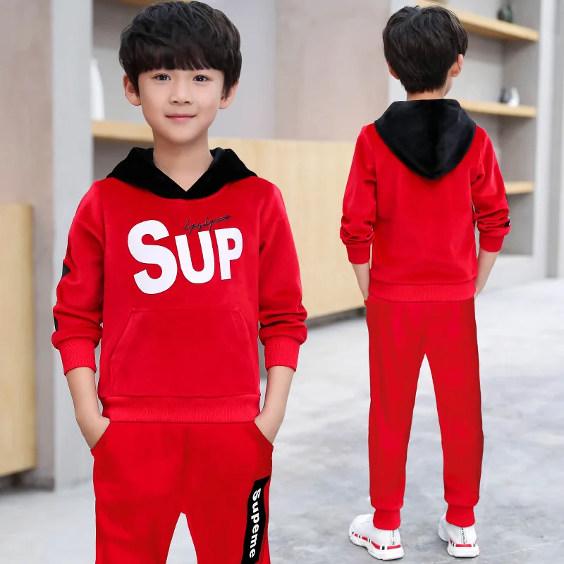 

BOY'S Suit 2019 Autumn New Style Big Boy Lettered Hooded Sports Two-Piece Set