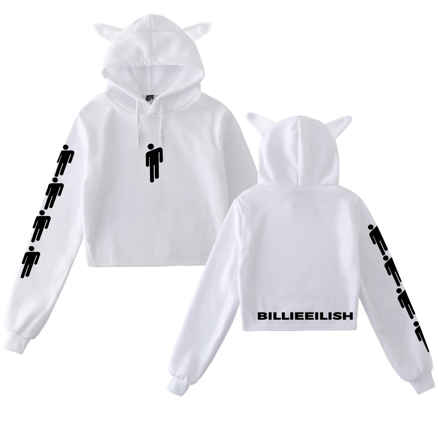Billie Eilish кошачий ухо толстовки, свитшоты, куртки Повседневное более Размеры d Толстовка размера плюс 4XL товаров - Цвет: White-b
