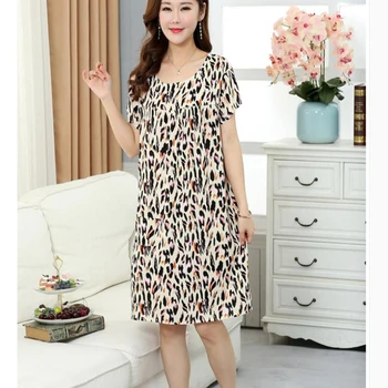 

Leopard-print nightdress sexy woman cotton home service XL middle-aged and elderly loose nightdress temperament elegant pijamas