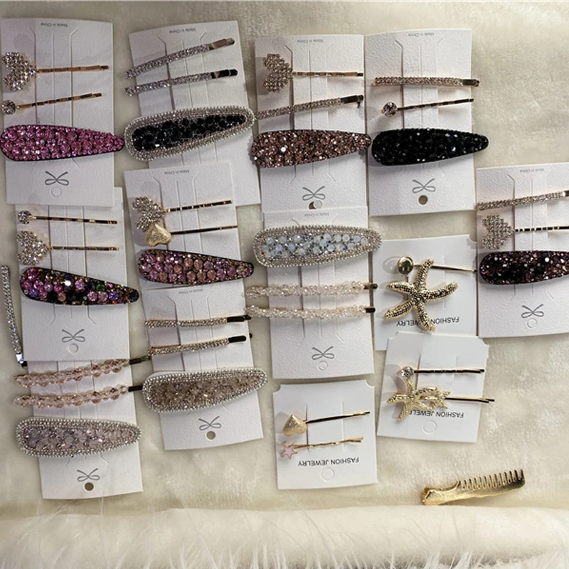 

3Pc Shiny Diamond Hair Clip For Women Girls Snap Crystal Hair Stick Rhinestone Hairpin Waterdrop Square Hair Styling Accessories