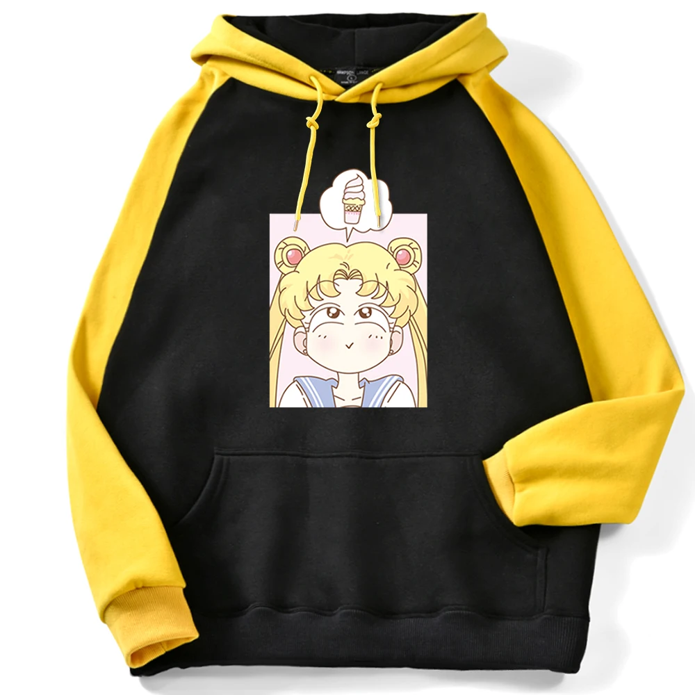 

Sailor Moon Thinking Of Ice Cream Print Raglan Hoodie Female Plus Size Fashion Pullover Women Kpop Harajuku Women'S Sweatshirt