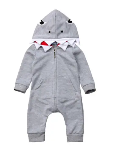 Autumn Kids Toddler Baby Boys Girl Romper Jumpsuit Shark Hooded Clothes Zipper Outfits Cartoon Fall Costume - Цвет: A