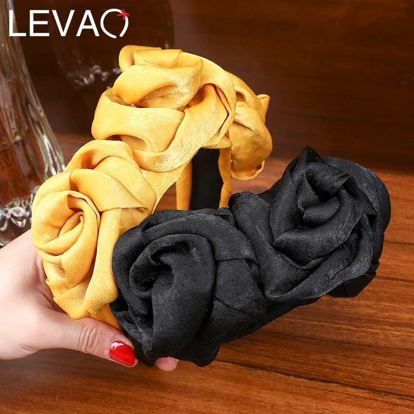 

Levao Satin Flower Hair Bezel Hoop Triple Rosette Headband for Women Handmade Silk Flowers Hair Band Headbands Hair Accessories