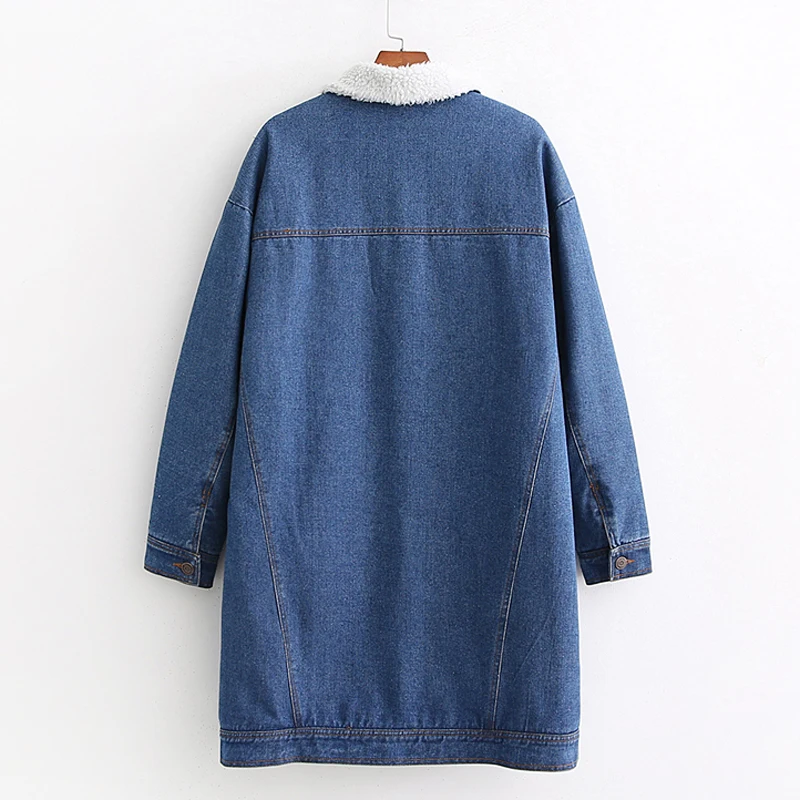 AGong Fleece Single Breasted Jackets Women Fashion Turn Down Collar Coats Women Elegant Denim Long Jackets Female Ladies KF