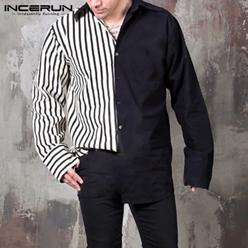 INCERUN Men Shirt Long Sleeve Striped Patchwork Lapel Collar Chic Casual Shirts Men Button Breathable Camisas Hombre 2019 S-5XL INCERUN Men Shirt Long Sleeve Striped Patchwork Lapel Collar Chic Casual Shirts Men Button Breathable Camisas Hombre 2019 S-5XL