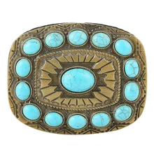 

Cowboy Turquoise Bead Belt Buckle Engraved Indian Buckles Jeans Accessory