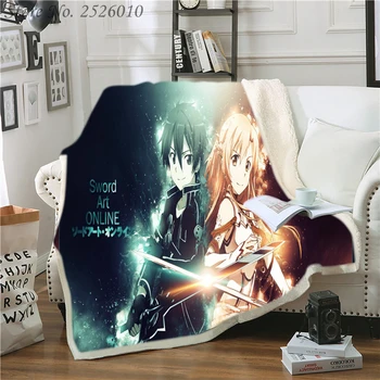 

Throw blanket Sword Art Online 3D Velvet Plush Blanket Bedspread For Kids Girls Sherpa Blanket Couch Quilt Cover Travel 10