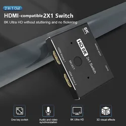 MOSHOU – répartiteur de commutateur HDMI 2.1 8K @ 60Hz, sortie 2 en 1 4K @ 120Hz, commutateur Ultra HD pour ordinateur portable, 2 sources à 1 écran 