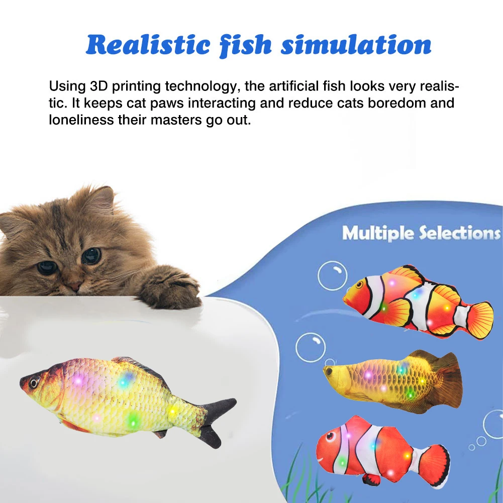 

Electric Moving Fish Cat Toy Colorful Glowing Singing Wagging Fish Cat ToyKicker Toy Funny Interactive Pets Toy For Cat Kitten