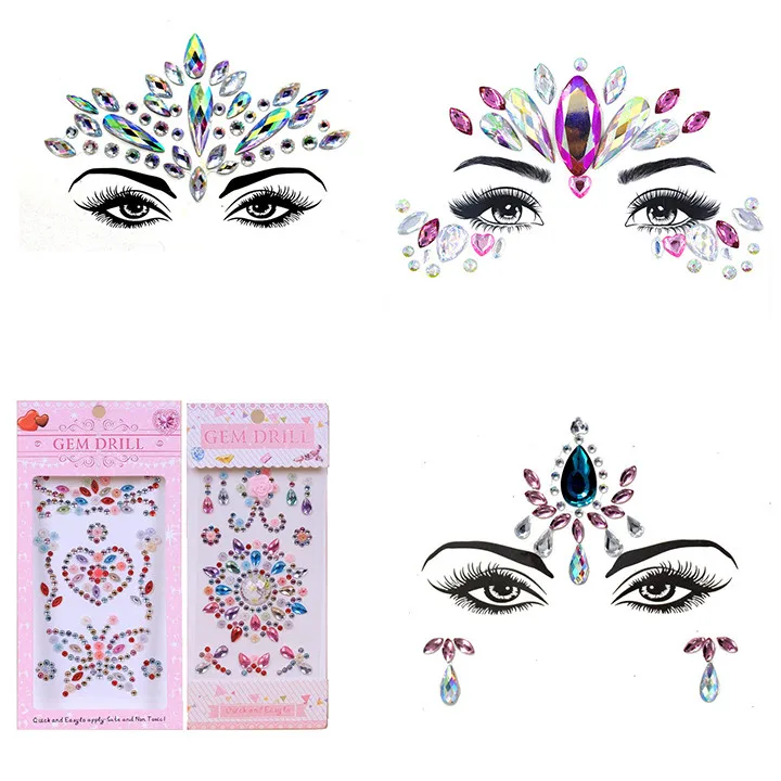 5   Fashion Jewelry Stickers For Women Beauty Makeup Masquerade Party Colorful Rhinestones Stickers Mobile Phone Case Decor Sticker
