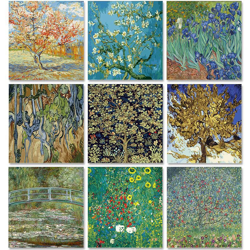 

PhotoCustom Van Gogh Paint By Numbers Trees 60x75cm Oil Painting By Numbers On Canvas Scenery Frame DIY Handpaint Home Decor