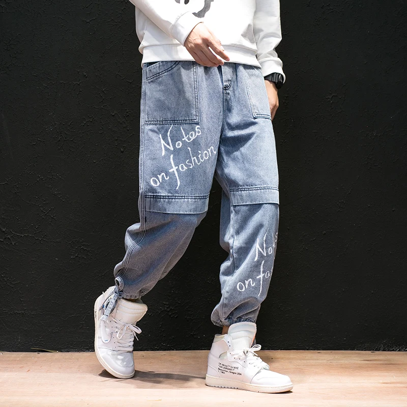 

High Street Fashion Mens Jeans Night Club Black White Color Personal Designer Printed Jeans Men Punk Pants Skinny Hip Hop Jeans