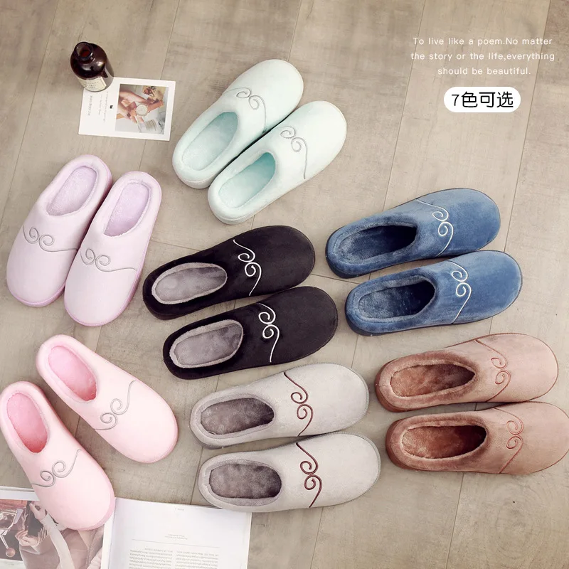 

Cool Embroidered Gold Hoop Warm Slipper Thick Anti-slip Winter Couples Slipper Home Cotton Slippers