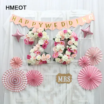 

HMEOT Birthday Party Wedding Home Decor Creative Custom Artificial Flower Wall Letter Number DIY garden Decoration Silk Flower
