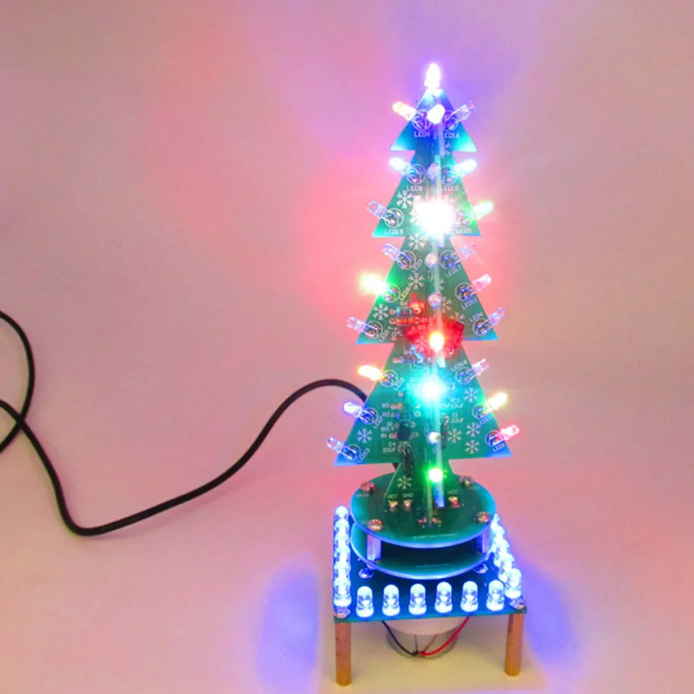 7 Farbe 3D Weihnachtsbaum LED DIY Kits Elektronik Löt Bausatz Bunte Blinklicht Set 