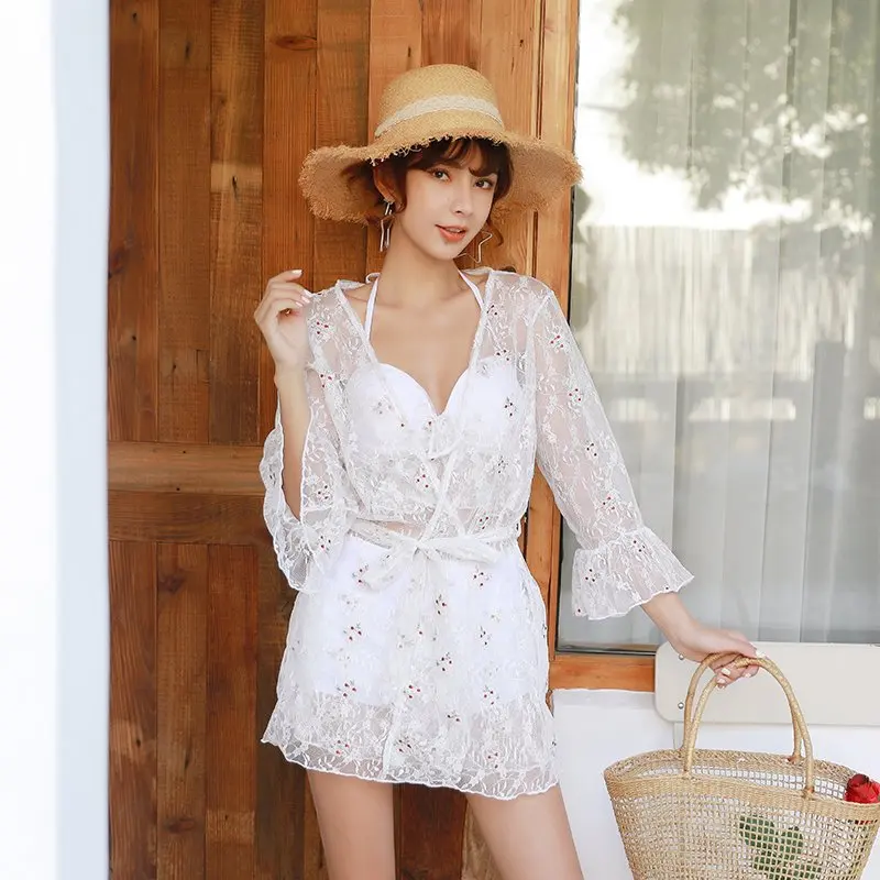 

Split Skirt-Style Bathing Suit Ladies Bikini Three-piece Set Small Bust Gathering 2019 New Style South Korea Bubble Hot Spring S