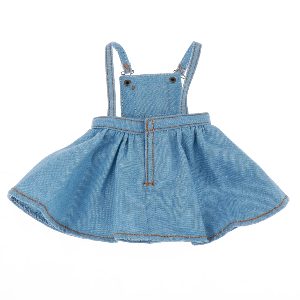 Fashion Doll Clothes for 12inch Dolls, Denim Braces Skirt for Blythe Azone, for  Dollfie 1/6 BJD Party Outfits