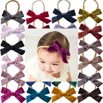 

Velvet fabric bow Headband Baby Toddler Kids Girls Vintage Velvet hair bow elastic bands Baby bow headband hairbands Headwear
