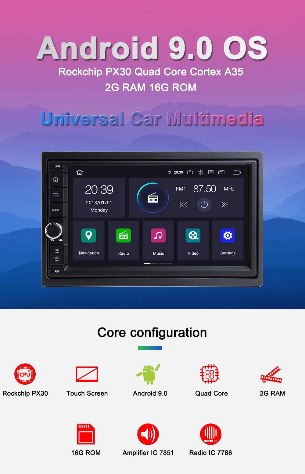 Excellent Navivox 7" Android 9.0 Car Multimedia Player 2 Din Universal Car DVD GPS Radio Stereo Audio Player for Nissan Hyundai Toyota BYD 0