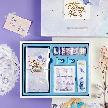 

Portable Scrapbook Stationery Journal Student Clips Chinese Antiquity Style Cute Gift Box Traveler Stickers Tape Notebook Set