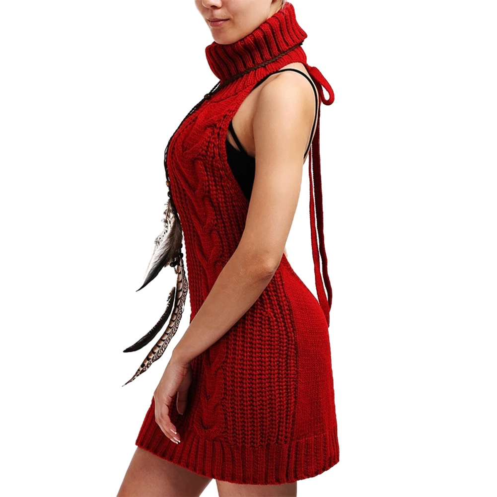 Модный женский свитер из натуральной кожи с открытыми плечами, вязаный женский свитер с высоким воротом и открытой спиной, сексуальные пуловеры, теплый свитер