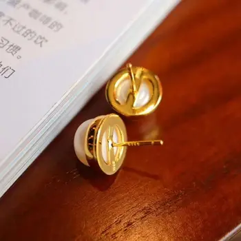 

Gold-plated with Freshwater Pearl Earrings 925 Silver handmade Original S925 Sterling Silver Stud Earring fine Jewelry for Women