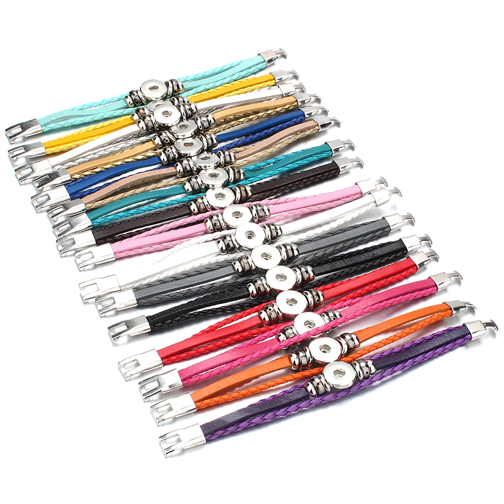 Snap Buttons Jewelry Handmade Braided Leather Snap Bracelet Bangles Fit 18mm Button DIY Ginger Charm Bracelet bracelet jewelry