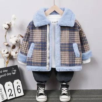 

Winter children's baby clothes suits children's warm suits boy jackets plus fleece coats plush tops pants 2-piece suits 9m-4T