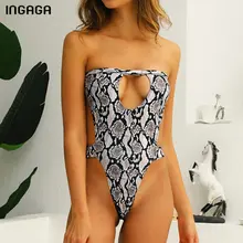INGAGA Sexy Cut Out One Piece Swimsuit Female High Cut Swimwear Women Snake Print Beachwear Fashion Straples Bathing Suit
