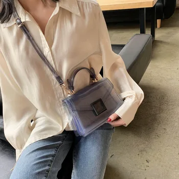 

2020 new Korean shoulder bag women's casual fashion transparent jelly bag ladies small square bag