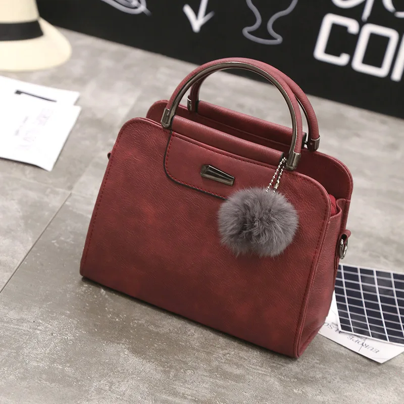 

New Style Europe And America WOMEN'S Fashion Handbag Trend Semicircle Iron Edge Furry Ball One-Shoulder Handbag Shoulder Bag