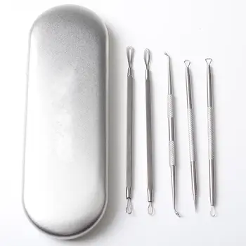 

5Pc/Set Stainless Steel Blackhead Removal Kit Acne Blemish Pimple Extractor Remover Needles Cosmetic Face Cleaning Tool