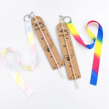 

Cat toy colorful funny cat stick ribbon bell gradient color cat toy kitten family interactive play game pet cat supplies