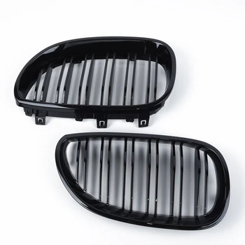 

1 Pair Gloss Black Front Kidney Grill Double Slat Double Line Grille for BMW E60 E61 5 Series 2003-2010 Car Accessories Coupe