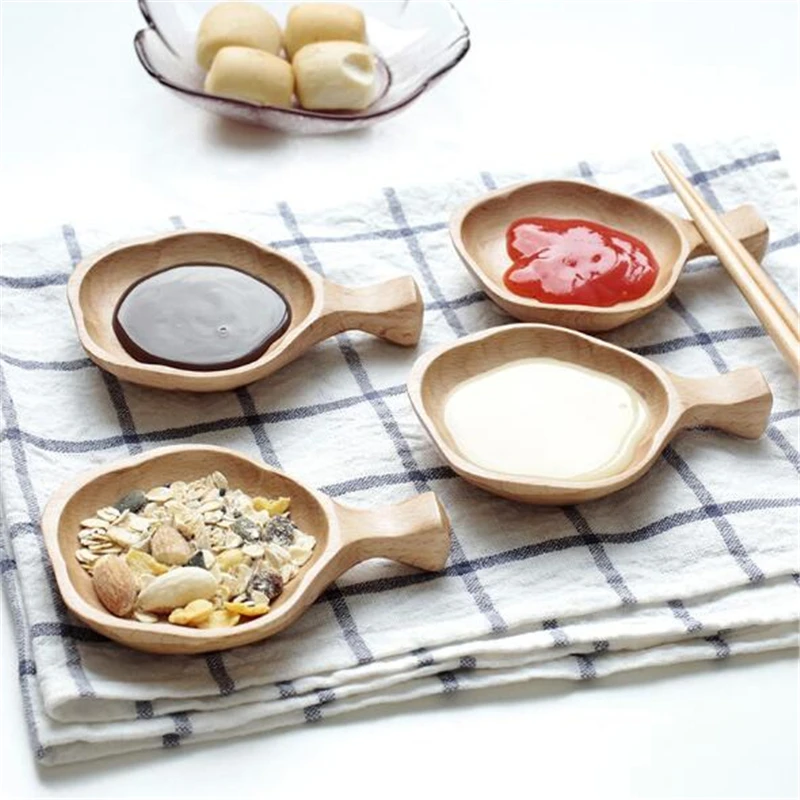 

Natural Wooden Soy Sauce Dish Multipurpose Flower-Shape Small Seasoning Saucers Appetizer Plates For Vinegar/Salad Sauce/Ketchup