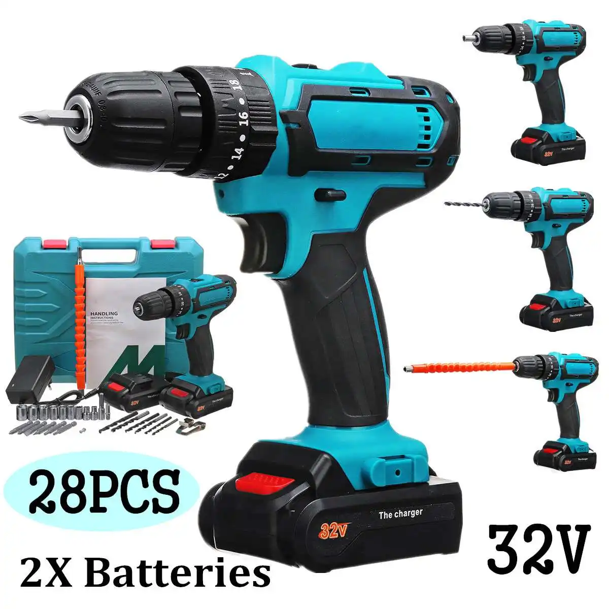 Electric Drill Cordless Drill 32V Speed IN1 Electric Screwdriver Hammer  Power Driver with Lithium-Ion Battery Power Tool