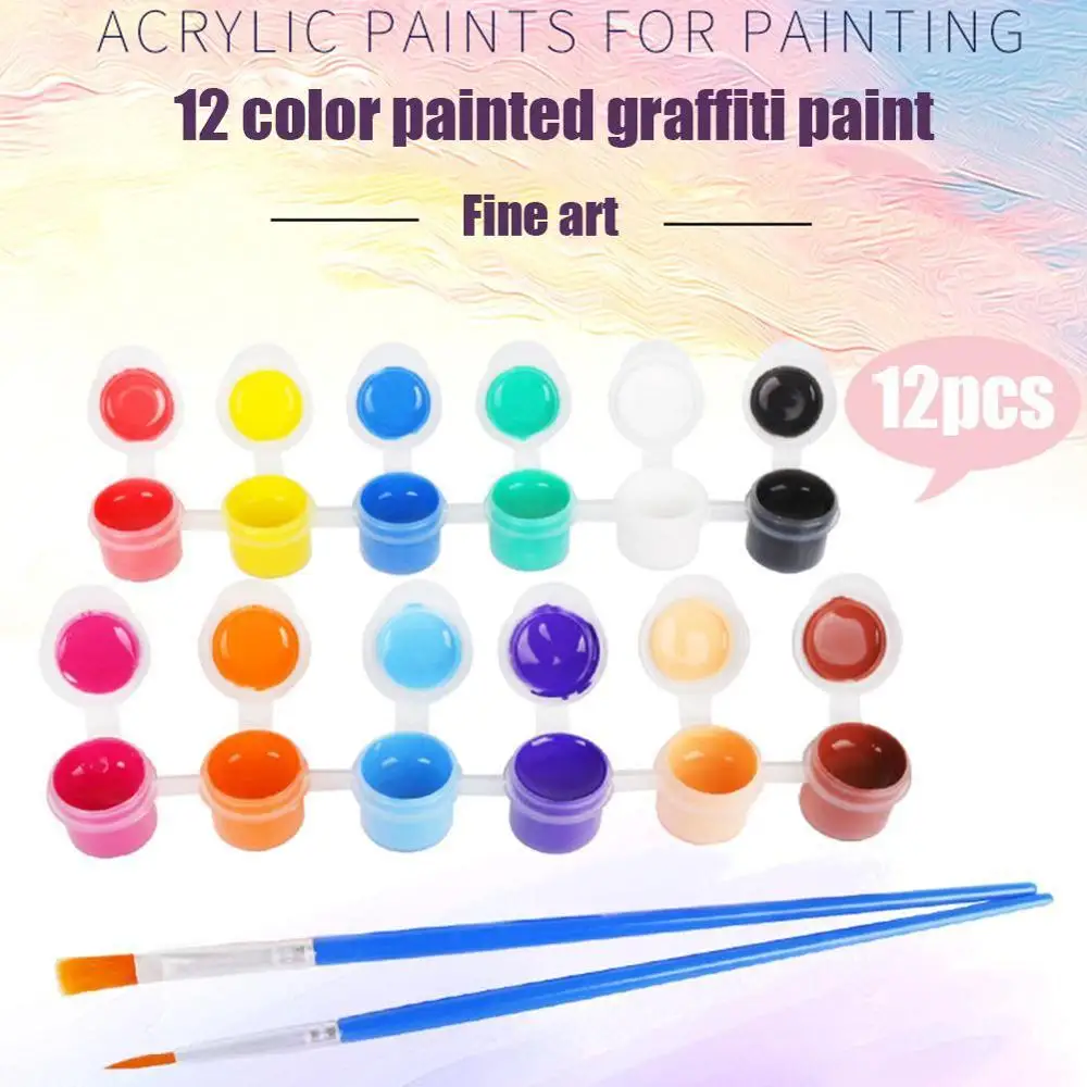 Juego de Mini dedos de 12 colores, Kit de herramientas para pintar con 2 pinceles azules, arte del pigmento, bricolaje, pintura de pared, juguete educativo para niños